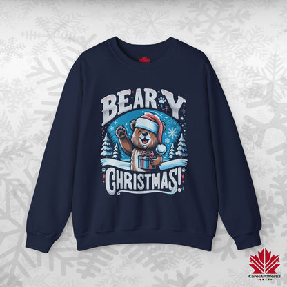 Beary Christmas Sweatshirt | Funny Bear Holiday Crewneck | Premium Fleece, Canadian-Made Christmas Gift