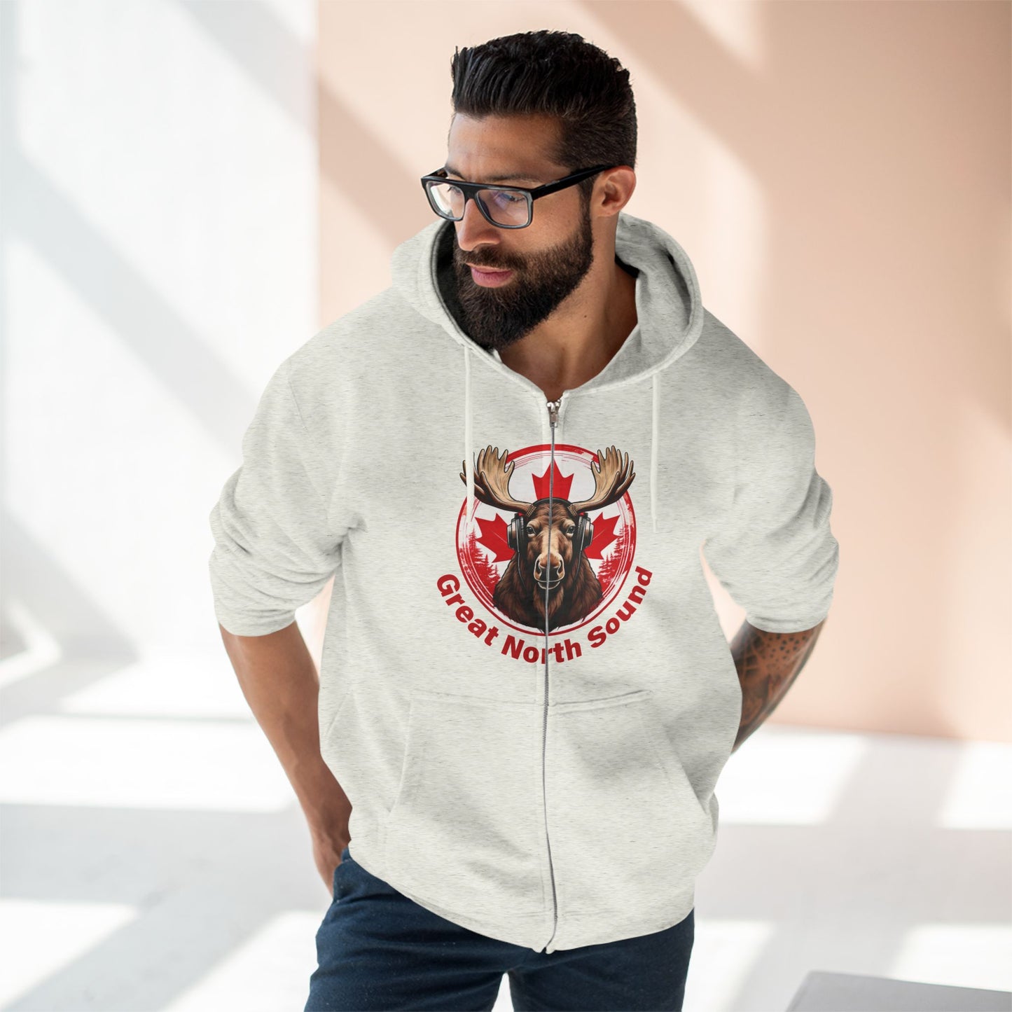 "Great North Sound" Moose and Music Unisex Zip Hoodie