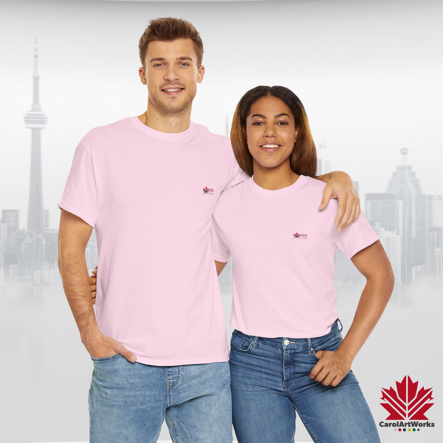 “Canada is not for Sale” Unisex Heavy Cotton Tee – Red Maple Leaf and Mountains, Stylish Canada Shirt