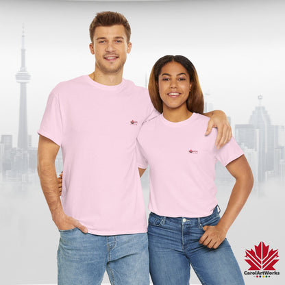 “Canada is not for Sale” Unisex Heavy Cotton Tee – Red Maple Leaf and Mountains, Stylish Canada Shirt