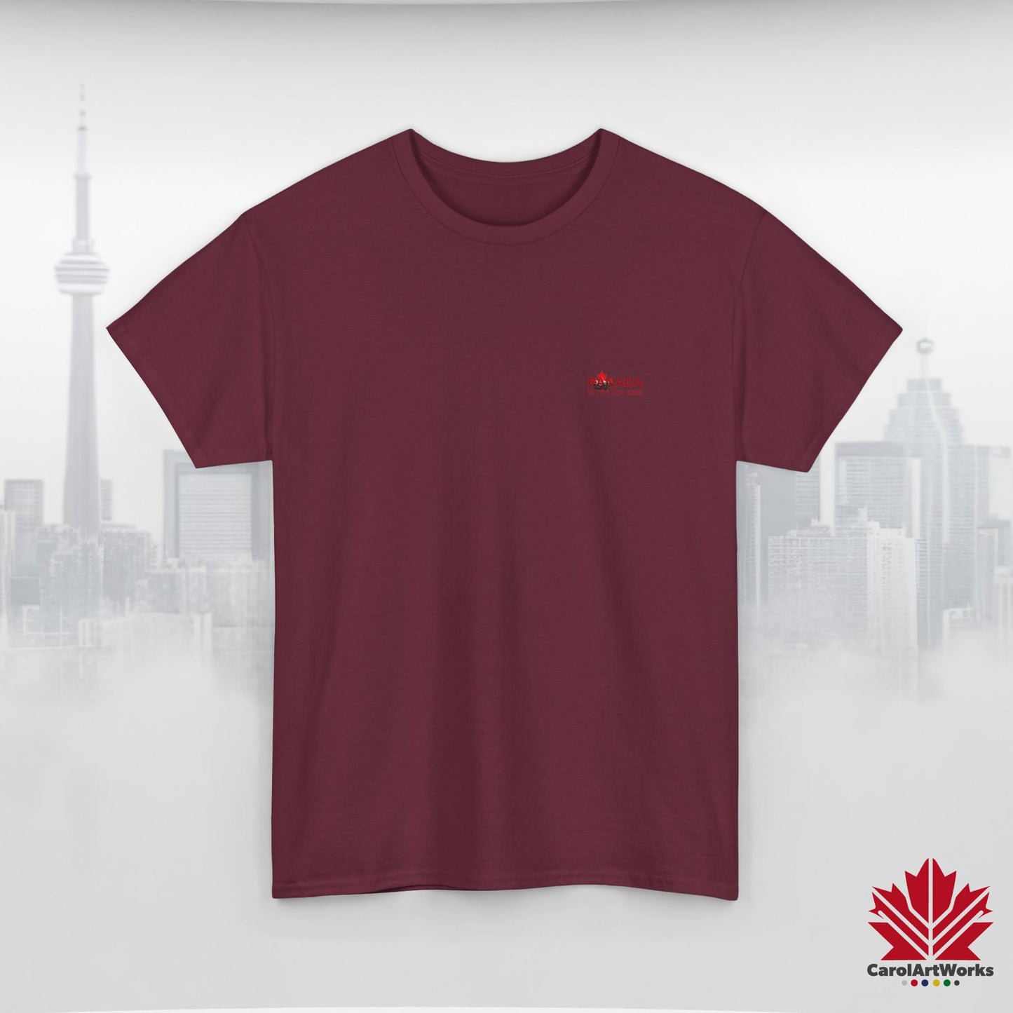 “Canada is not for Sale” Unisex Heavy Cotton Tee – Red Maple Leaf and Mountains, Stylish Canada Shirt