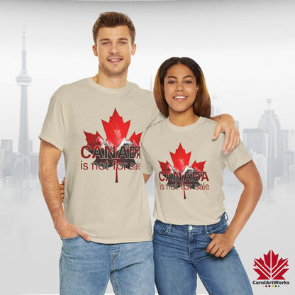 “Canada is not for Sale” Unisex Heavy Cotton Tee – Red Maple Leaf and Mountains, Stylish Canada Shirt