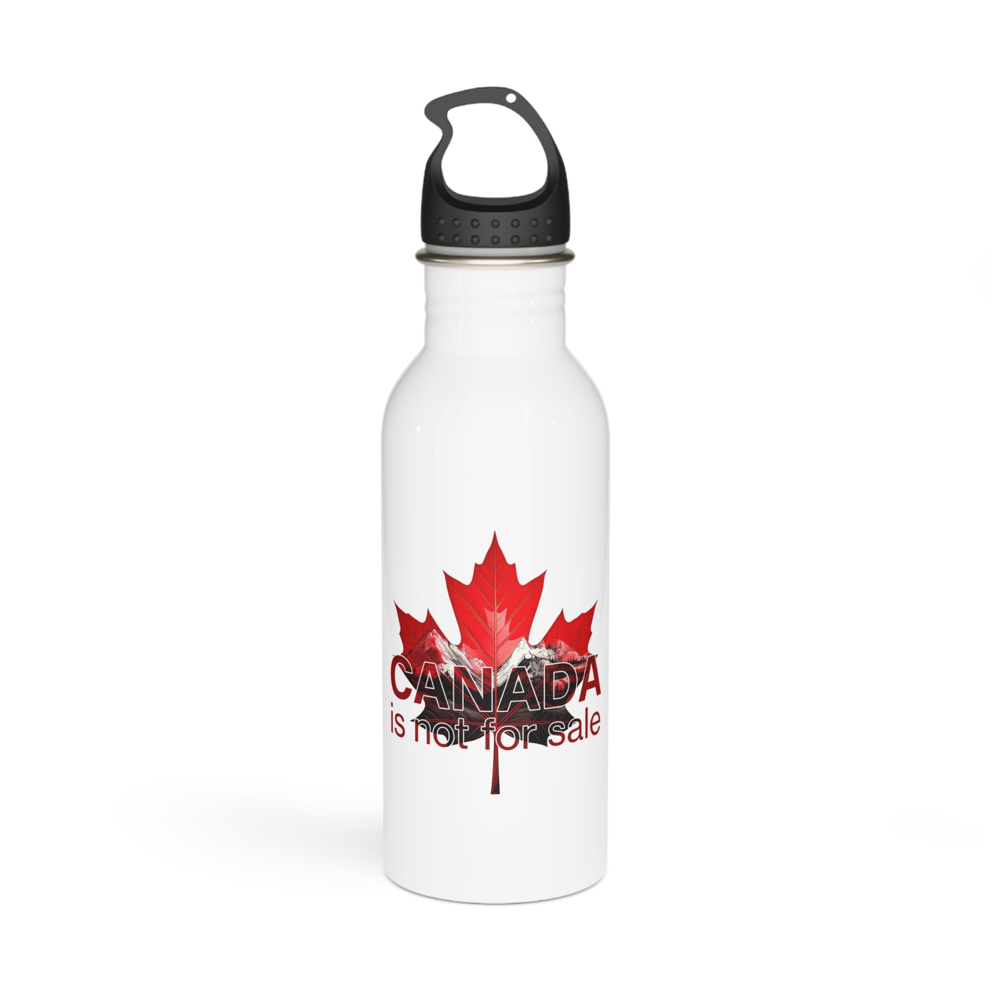 Bouteille d'eau en acier « Le Canada n'est pas à vendre » – Motif feuille d'érable rouge et montagnes
