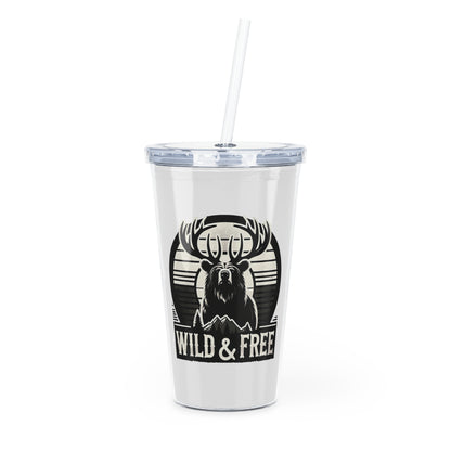 "Wild & Free" Plastic Tumbler with Straw - Perfect for Nature Lovers