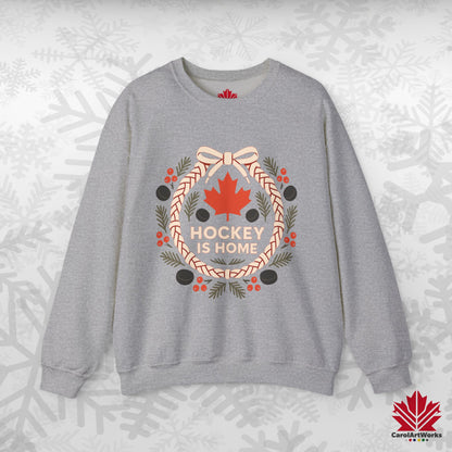 Hockey Lace Wreath Sweatshirt | Canadian Hockey Christmas Crewneck | Premium Fleece Sweatshirt