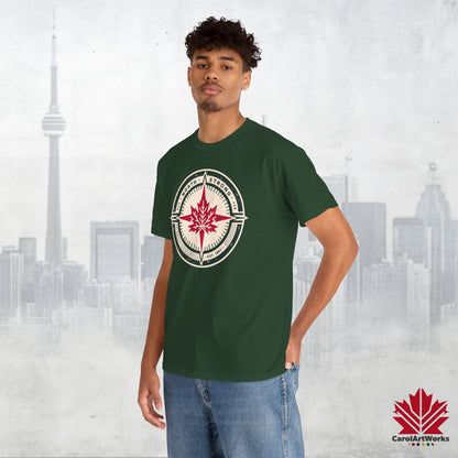 “North Strong” Compass Design – Unisex Cotton Tee – Navigate Adventure with Canadian Pride