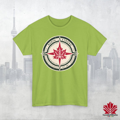“North Strong” Compass Design – Unisex Cotton Tee – Navigate Adventure with Canadian Pride