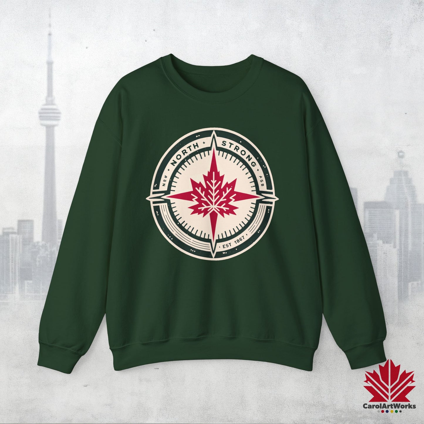 “North Strong” Compass Design Unisex Sweatshirt – Navigate Adventure with Canadian Pride