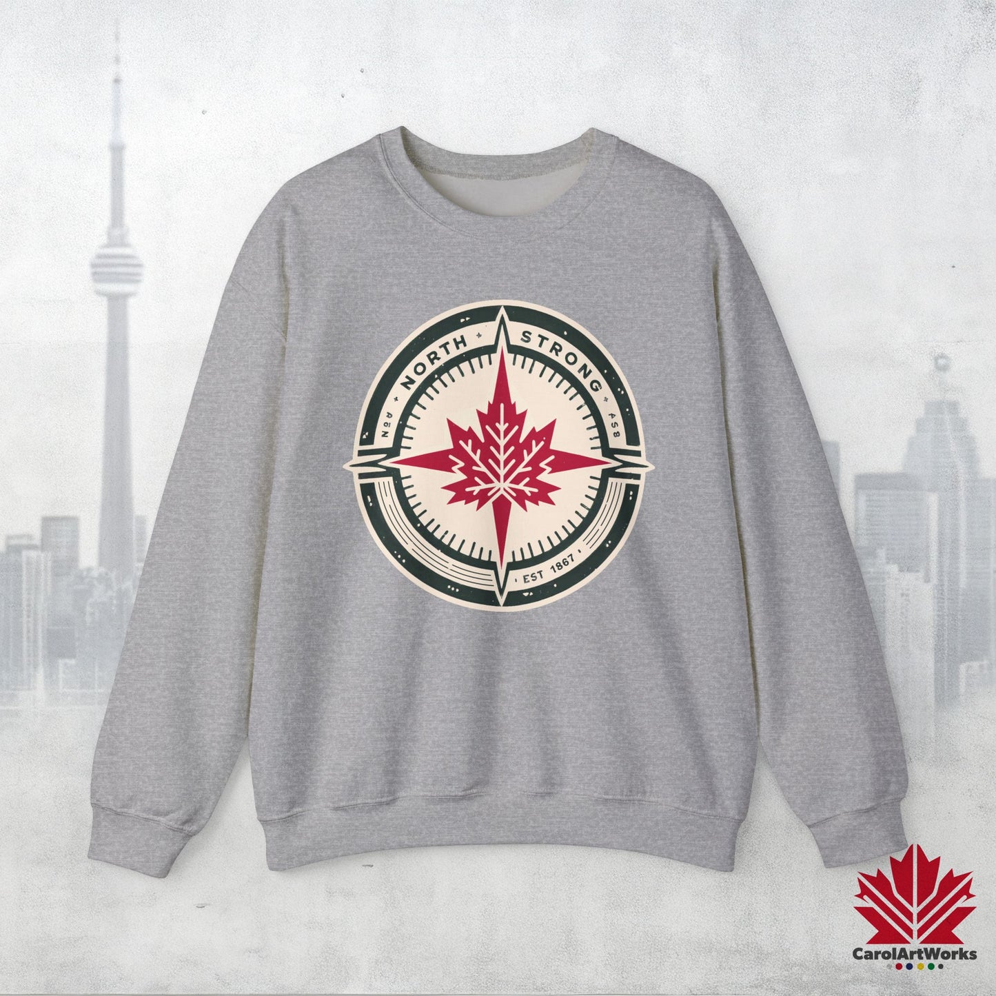 “North Strong” Compass Design Unisex Sweatshirt – Navigate Adventure with Canadian Pride