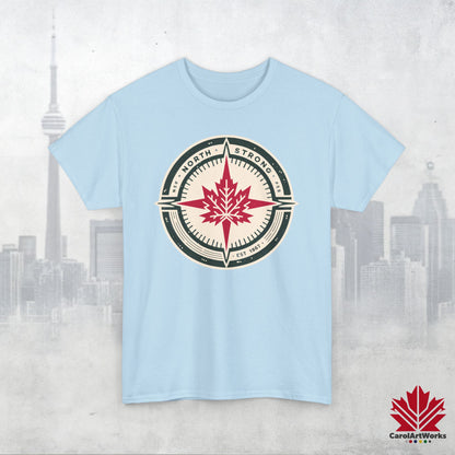 “North Strong” Compass Design – Unisex Cotton Tee – Navigate Adventure with Canadian Pride
