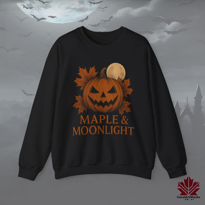Maple & Moonlight – Cozy Halloween Sweatshirt - Canadian Pumpkin & Moon Design