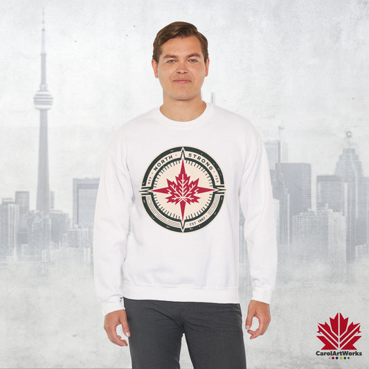“North Strong” Compass Design Unisex Sweatshirt – Navigate Adventure with Canadian Pride