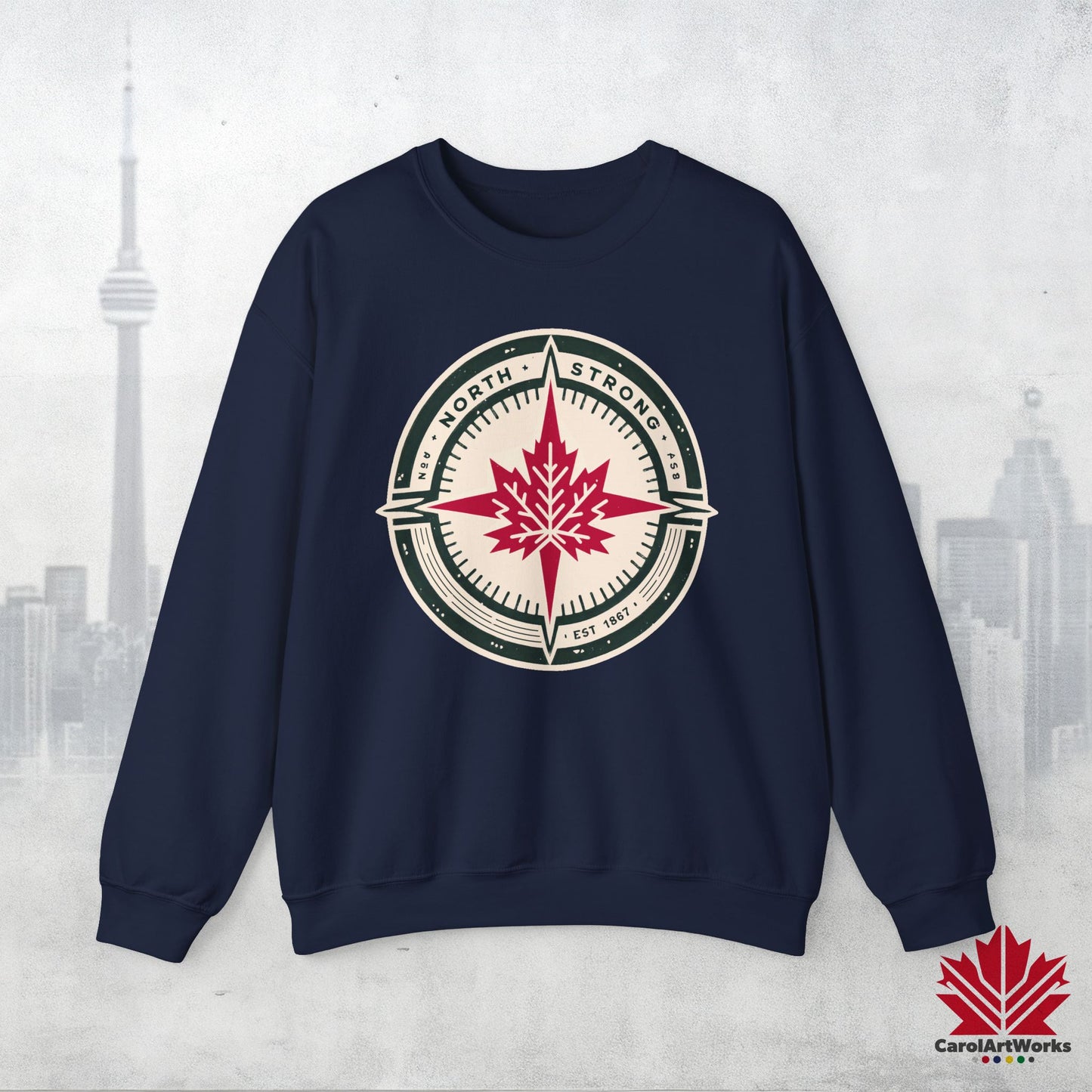“North Strong” Compass Design Unisex Sweatshirt – Navigate Adventure with Canadian Pride