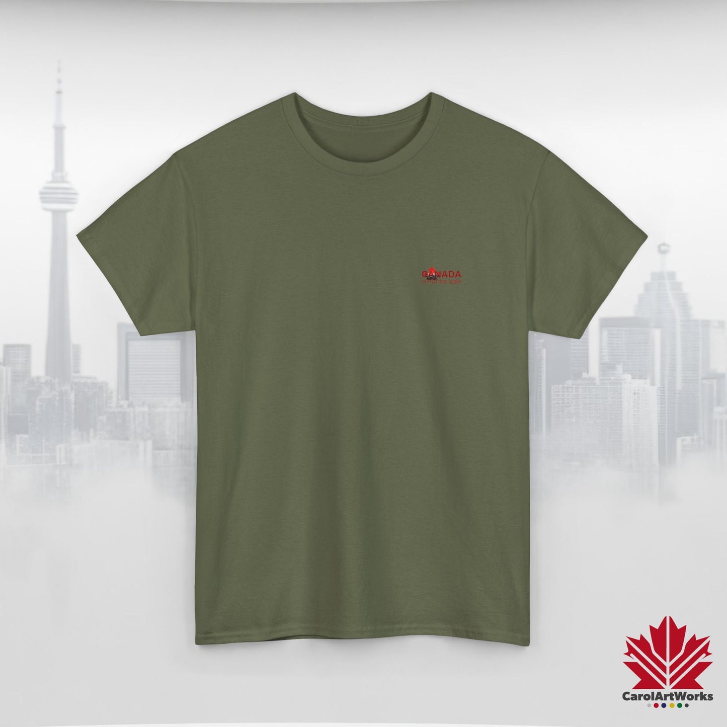 “Canada is not for Sale” Unisex Heavy Cotton Tee – Red Maple Leaf and Mountains, Stylish Canada Shirt