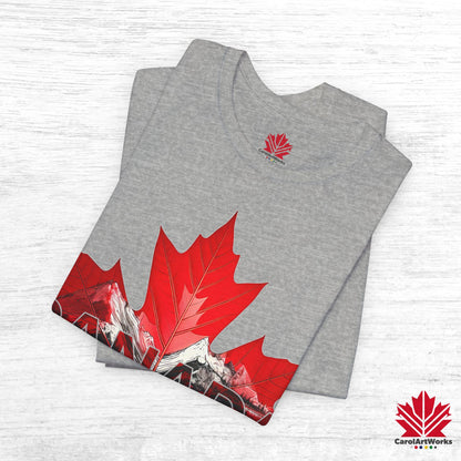“Canada is not for Sale” Unisex Short Sleeve Tee – Red Maple Leaf and Mountains, Stylish Canada Shirt