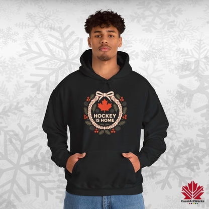 Hockey Lace Wreath Hoodie | Canadian Hockey Christmas Hoodie | Premium Fleece, Free Shipping