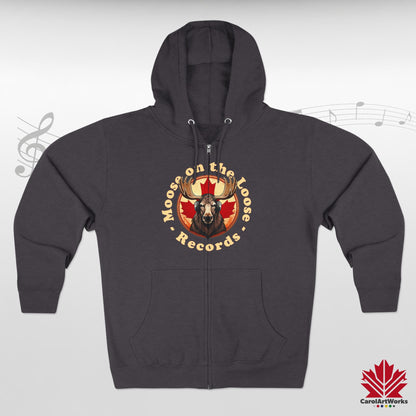 "Moose on the Loose Records" Unisex Zip Hoodie - Cozy and Stylish for Music Lovers