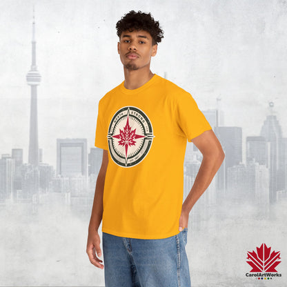 “North Strong” Compass Design – Unisex Cotton Tee – Navigate Adventure with Canadian Pride