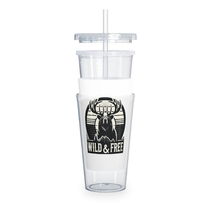 "Wild & Free" Plastic Tumbler with Straw - Perfect for Nature Lovers