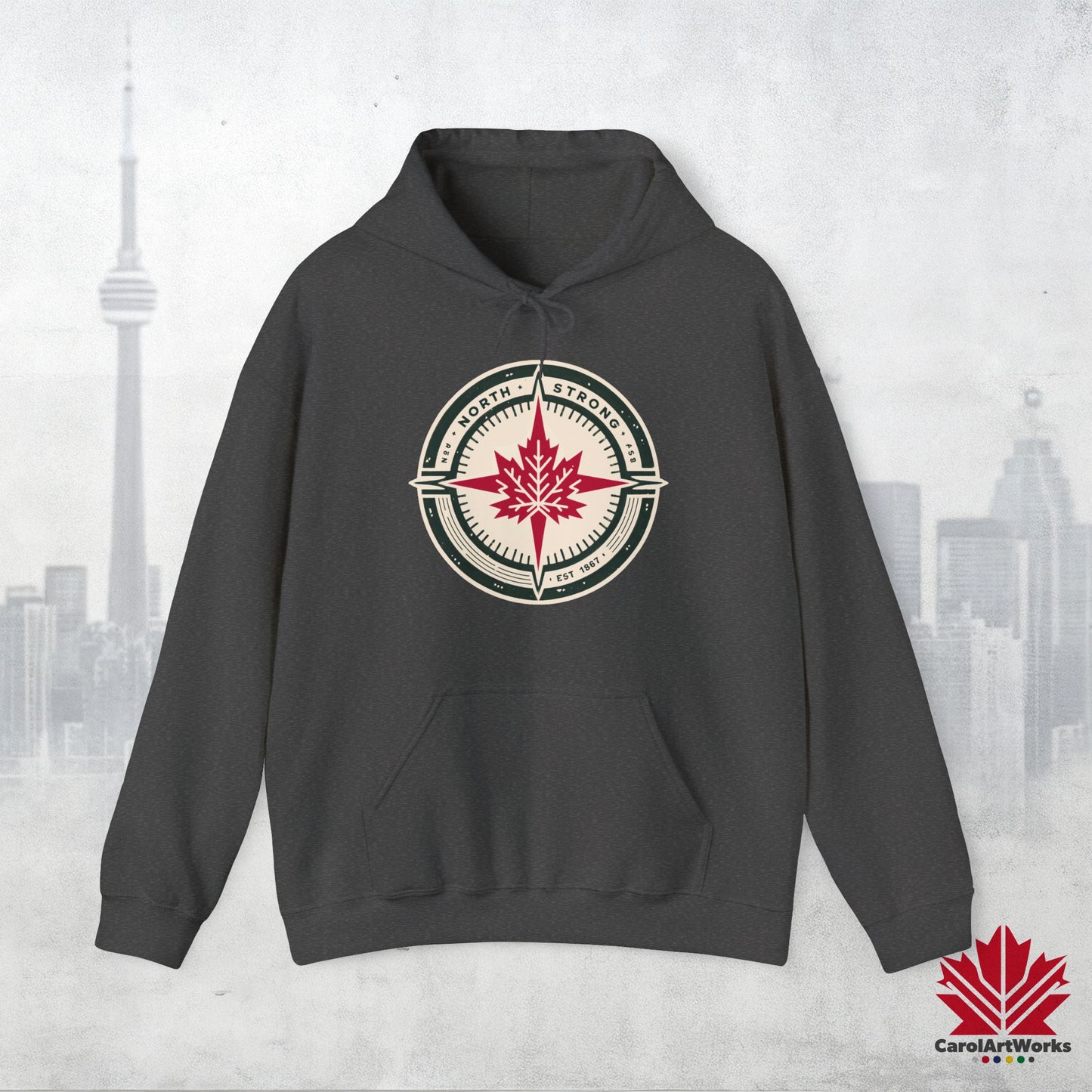 Sweat à capuche unisexe « North Strong » avec motif boussole – Vivez l'aventure avec fierté canadienne