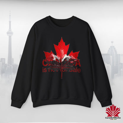 “Canada is Not for Sale” Crewneck Sweatshirt - Red Maple Leaf and Mountains, Soft and Warm