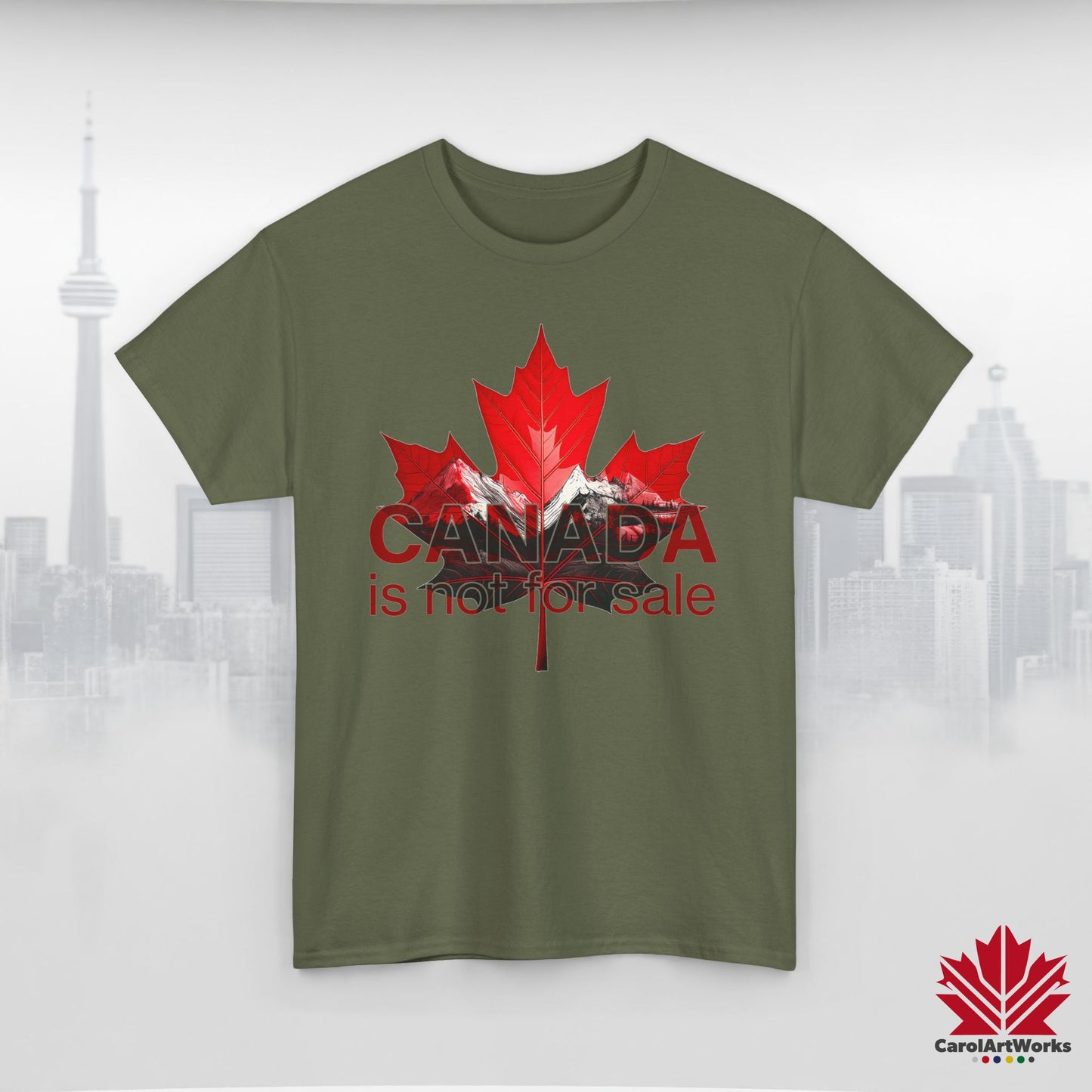 “Canada is not for Sale” Unisex Heavy Cotton Tee – Red Maple Leaf and Mountains, Stylish Canada Shirt