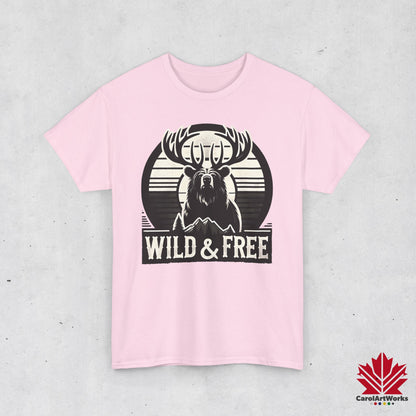 “Wild & Free” Unisex Cotton Tee – Nature Inspired Graphic T-Shirt
