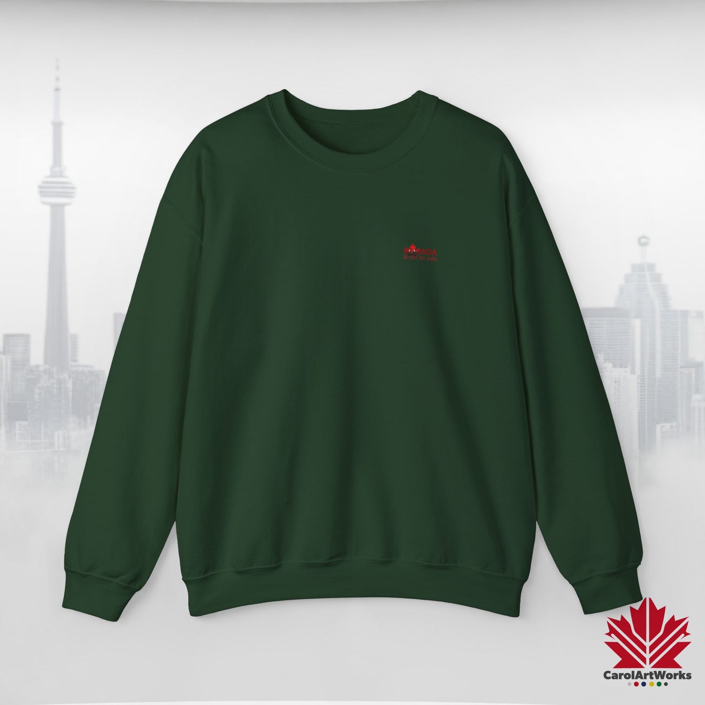“Canada is Not for Sale” Crewneck Sweatshirt - Red Maple Leaf and Mountains, Soft and Warm