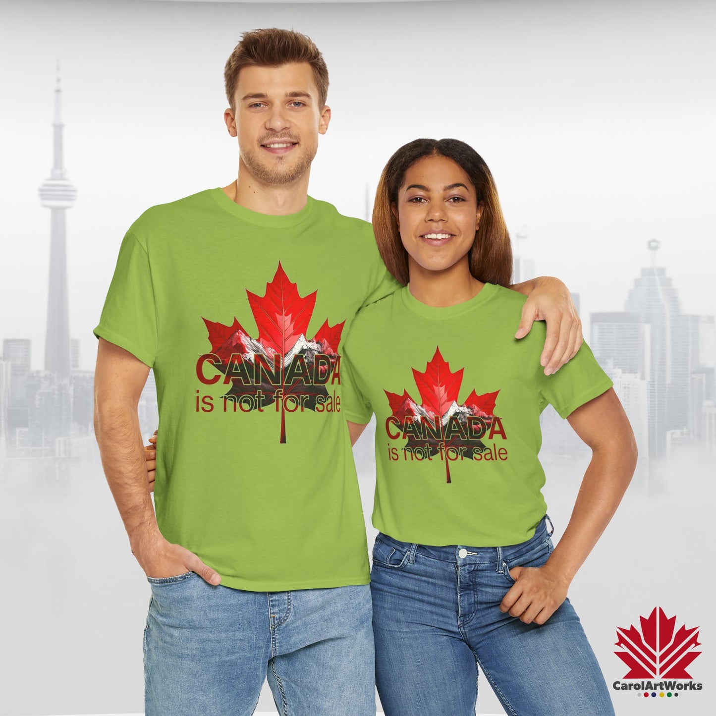 “Canada is not for Sale” Unisex Heavy Cotton Tee – Red Maple Leaf and Mountains, Stylish Canada Shirt
