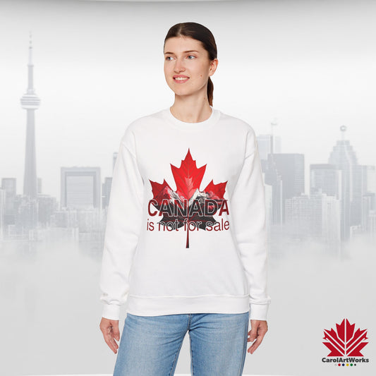“Canada is Not for Sale” Crewneck Sweatshirt - Red Maple Leaf and Mountains, Soft and Warm