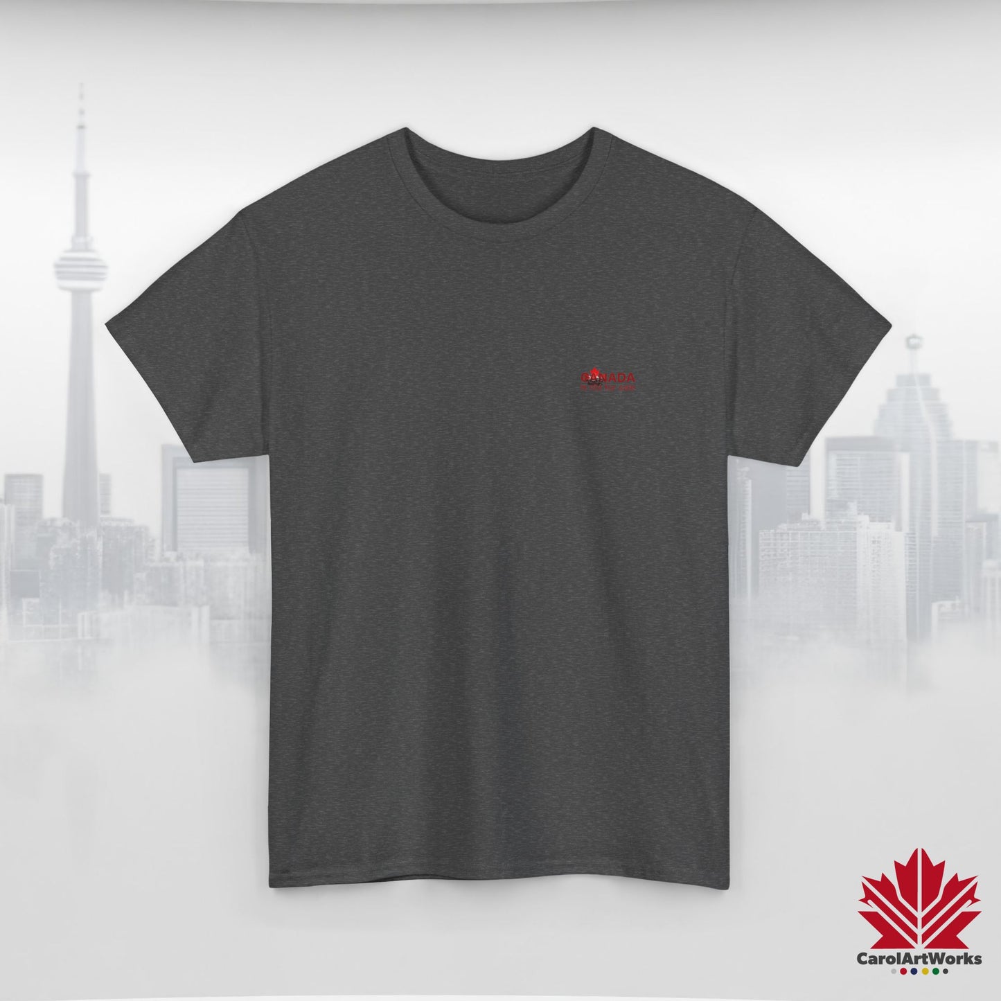 “Canada is not for Sale” Unisex Heavy Cotton Tee – Red Maple Leaf and Mountains, Stylish Canada Shirt