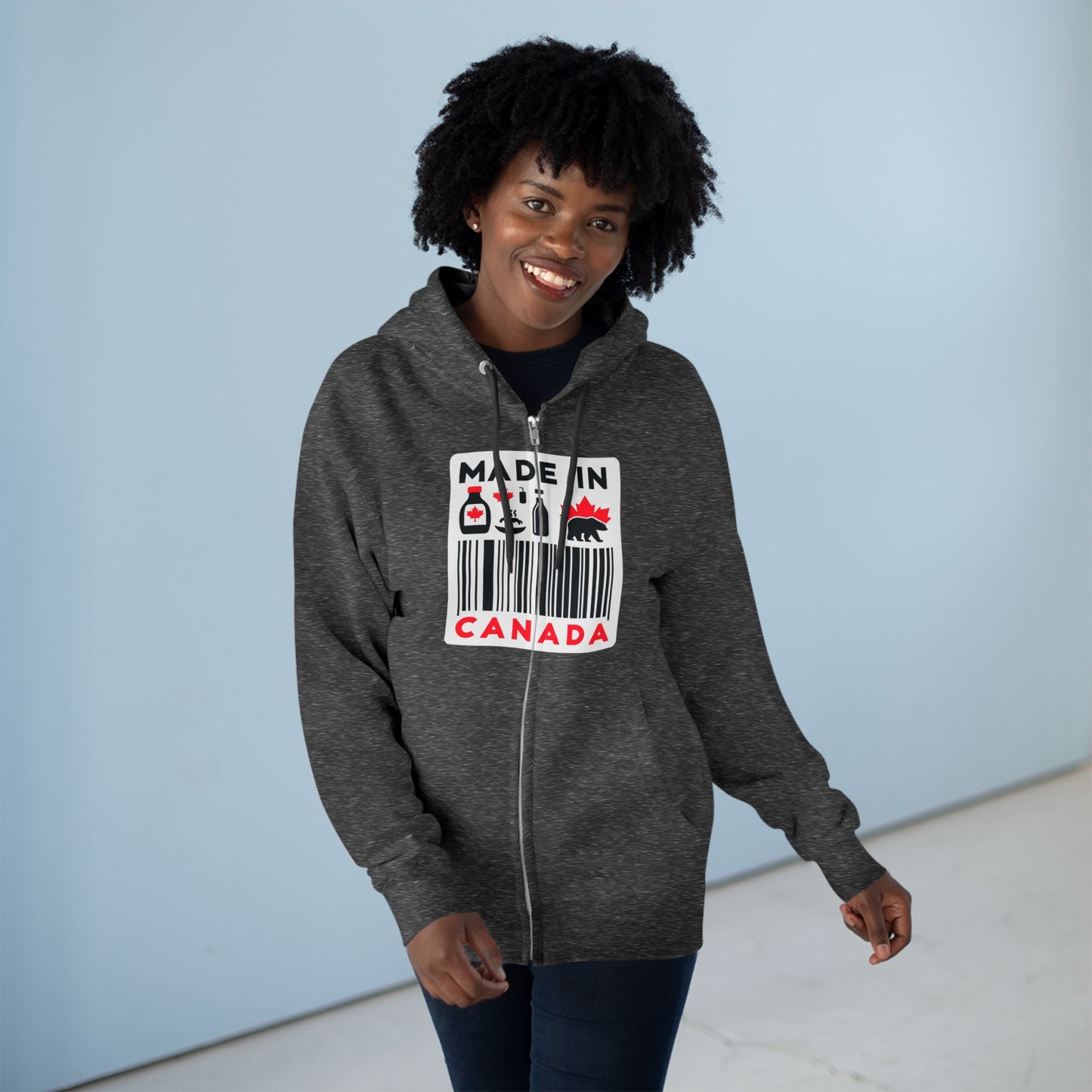Sweat à capuche unisexe zippé « Fabriqué au Canada » – Minimaliste, ludique et fier
