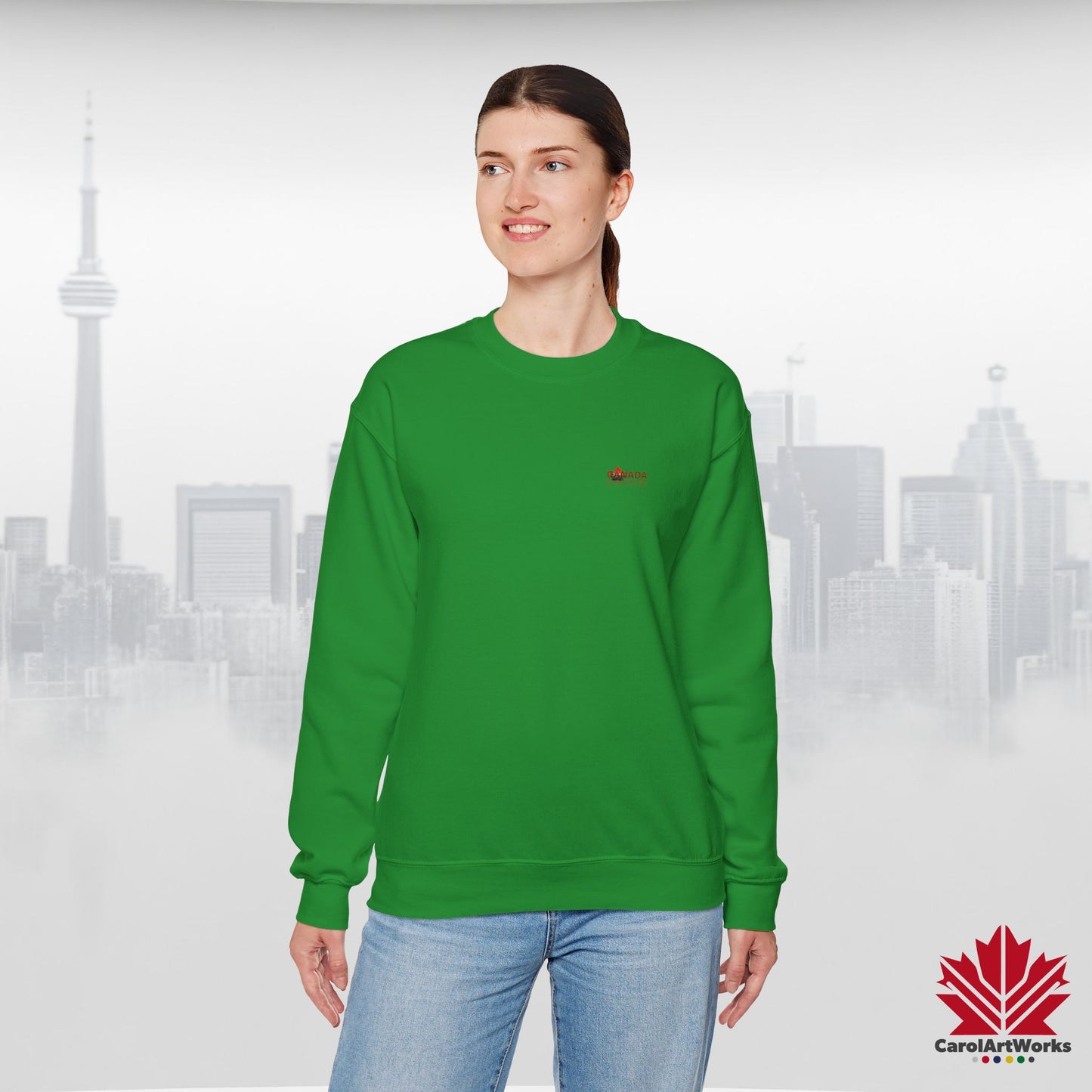 “Canada is Not for Sale” Crewneck Sweatshirt - Red Maple Leaf and Mountains, Soft and Warm