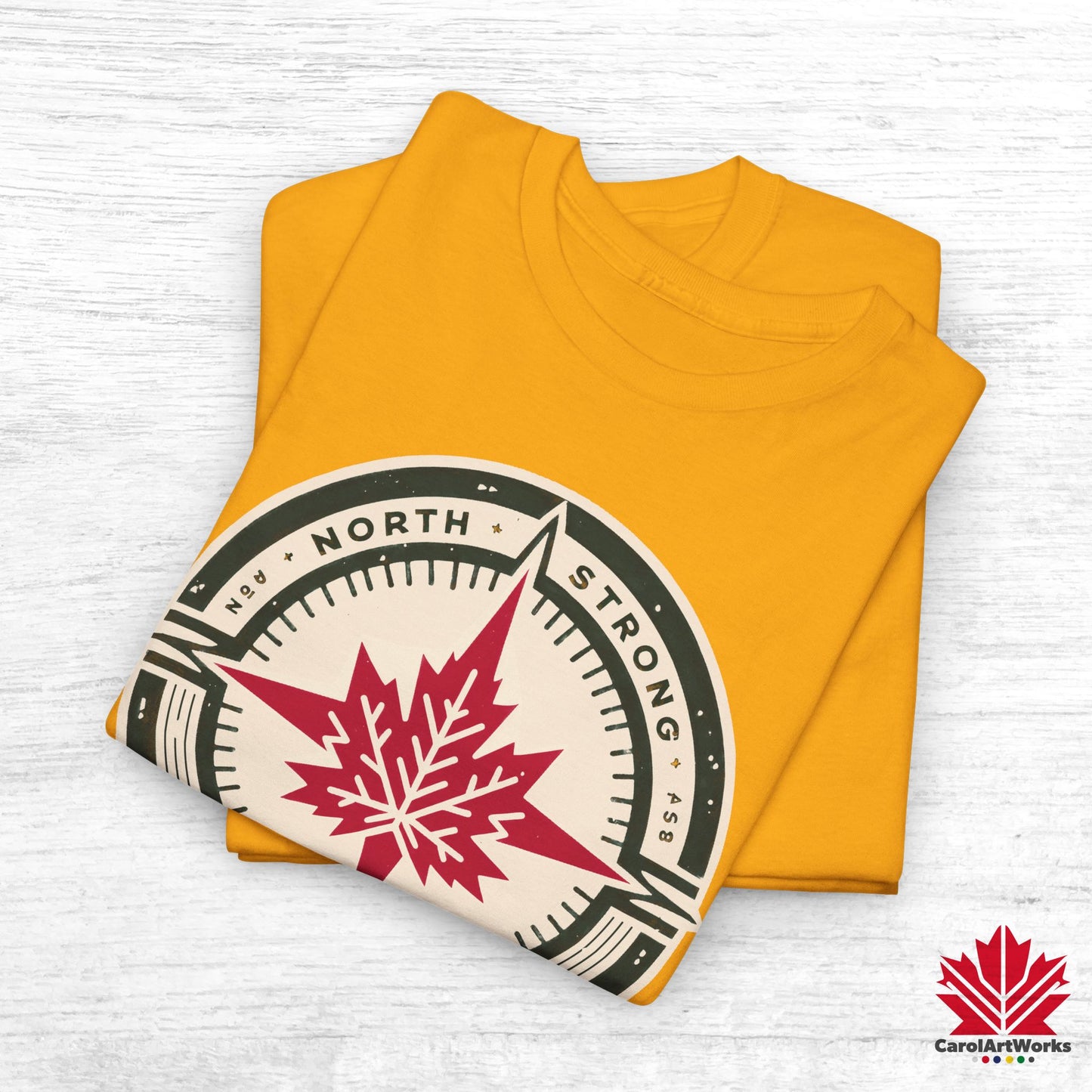 “North Strong” Compass Design – Unisex Cotton Tee – Navigate Adventure with Canadian Pride