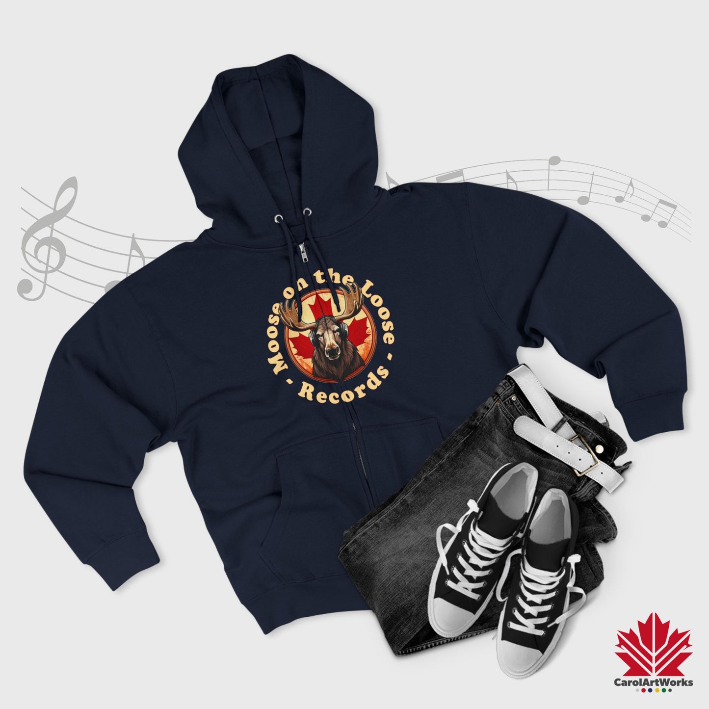 "Moose on the Loose Records" Unisex Zip Hoodie - Cozy and Stylish for Music Lovers
