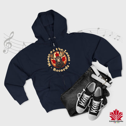 "Moose on the Loose Records" Unisex Zip Hoodie - Cozy and Stylish for Music Lovers