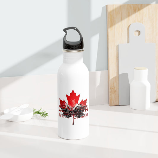 Steel Water Bottle “Canada is Not for Sale” – Red Maple Leaf and Mountains Design