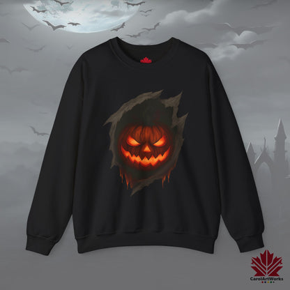 Pumpkin Core – Halloween Sweatshirt | Fiery Jack-O’-Lantern Design