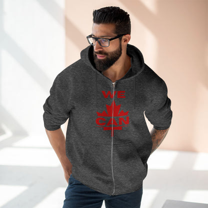 Sweat à capuche unisexe à fermeture éclair « WE CAN » avec motif feuille d'érable – Sweat à capuche motivant pour un confort quotidien, fierté canadienne