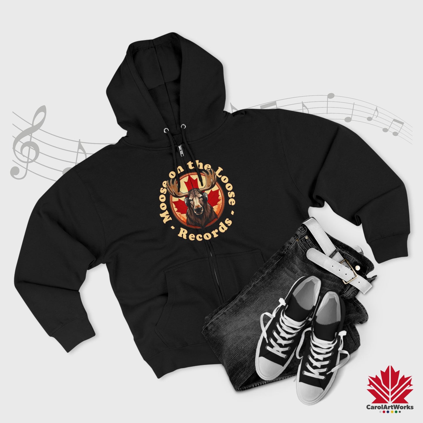 "Moose on the Loose Records" Unisex Zip Hoodie - Cozy and Stylish for Music Lovers