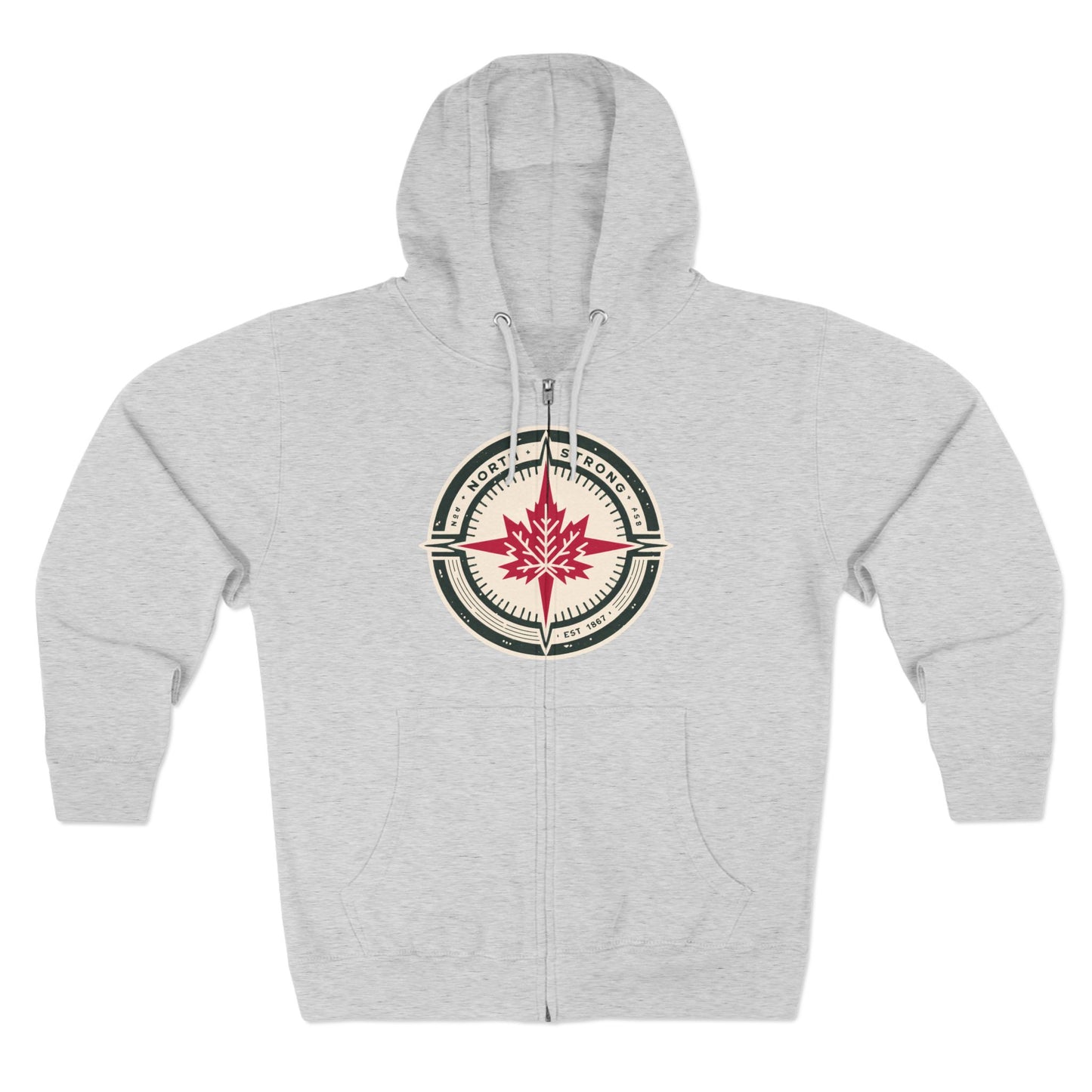 Sweat à capuche unisexe à fermeture éclair « North Strong » avec motif boussole – Vivez l'aventure avec fierté canadienne