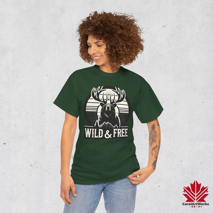 “Wild & Free” Unisex Cotton Tee – Nature Inspired Graphic T-Shirt