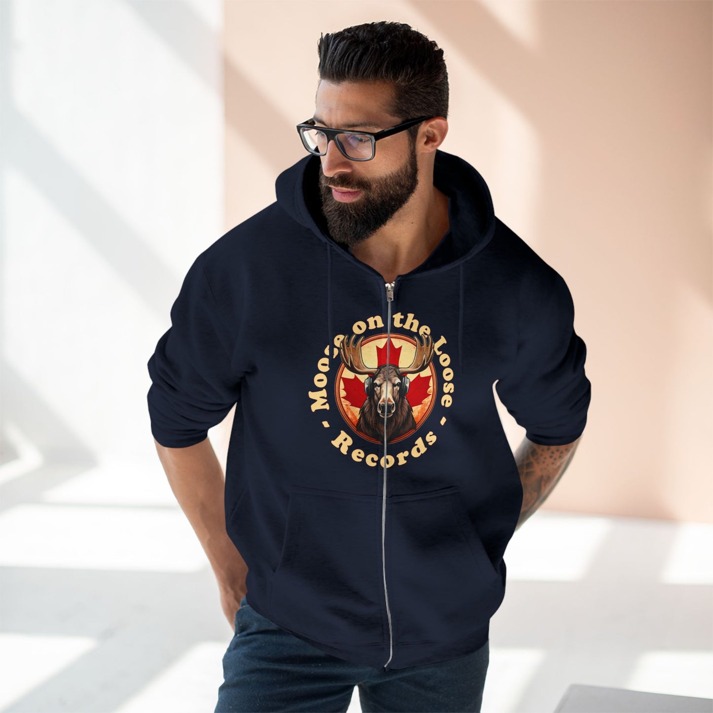 "Moose on the Loose Records" Unisex Zip Hoodie - Cozy and Stylish for Music Lovers