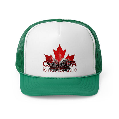 Trucker Cap “Canada is Not for Sale” – Adjustable Mesh Hat, Red Maple Leaf and Mountains Design