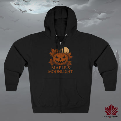 Maple & Moonlight – Canadian Fall Zip Hoodie for Halloween Lovers