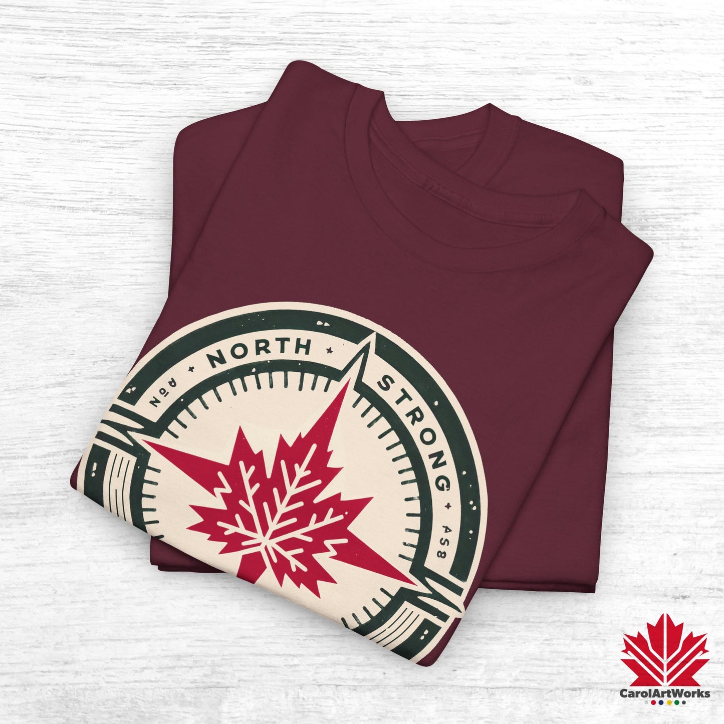 “North Strong” Compass Design – Unisex Cotton Tee – Navigate Adventure with Canadian Pride