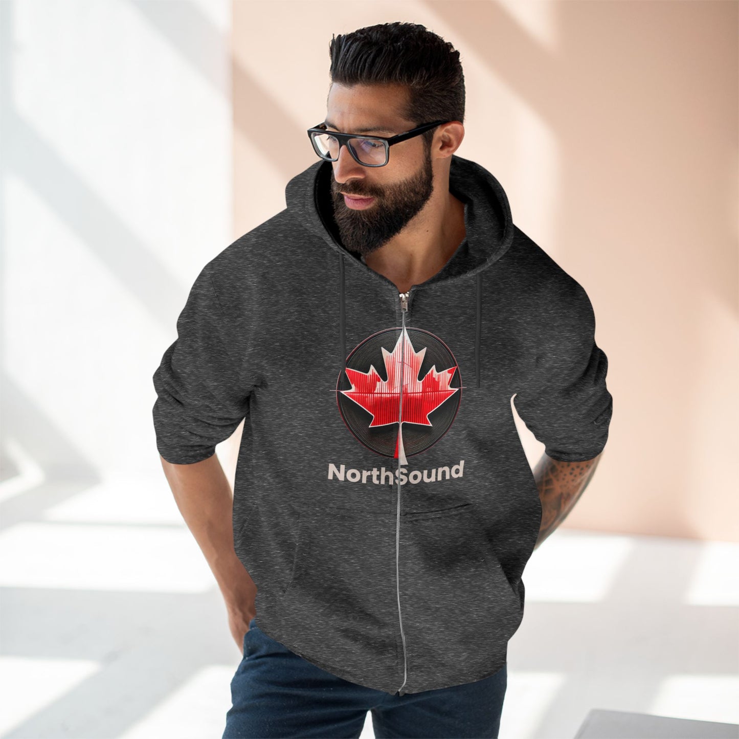 "NorthSound" Unisex Zip Hoodie - Zip Up and Tune In to Canadian Vibes