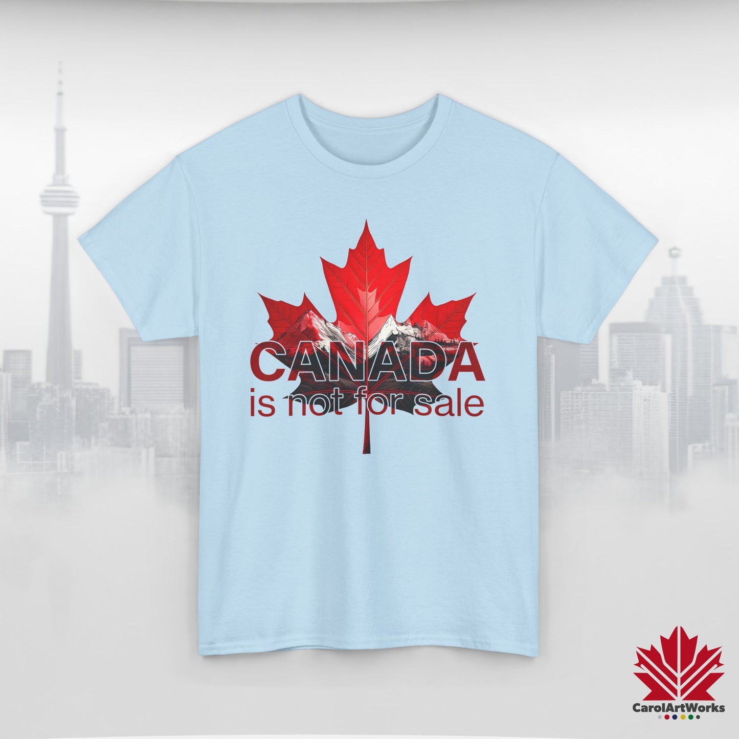 “Canada is not for Sale” Unisex Heavy Cotton Tee – Red Maple Leaf and Mountains, Stylish Canada Shirt