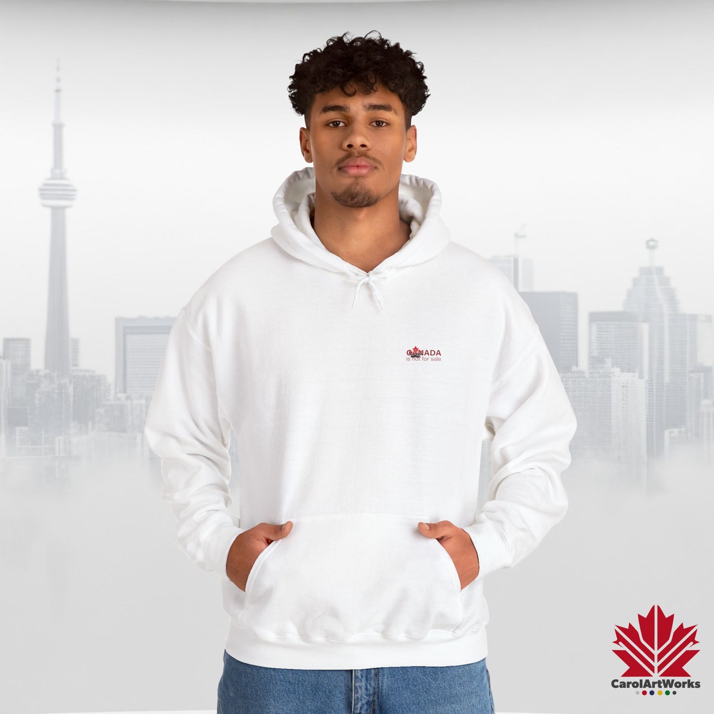 Unisex Hoodie “Canada is Not for Sale” – Red Maple Leaf and Mountains, Warm and Comfortable