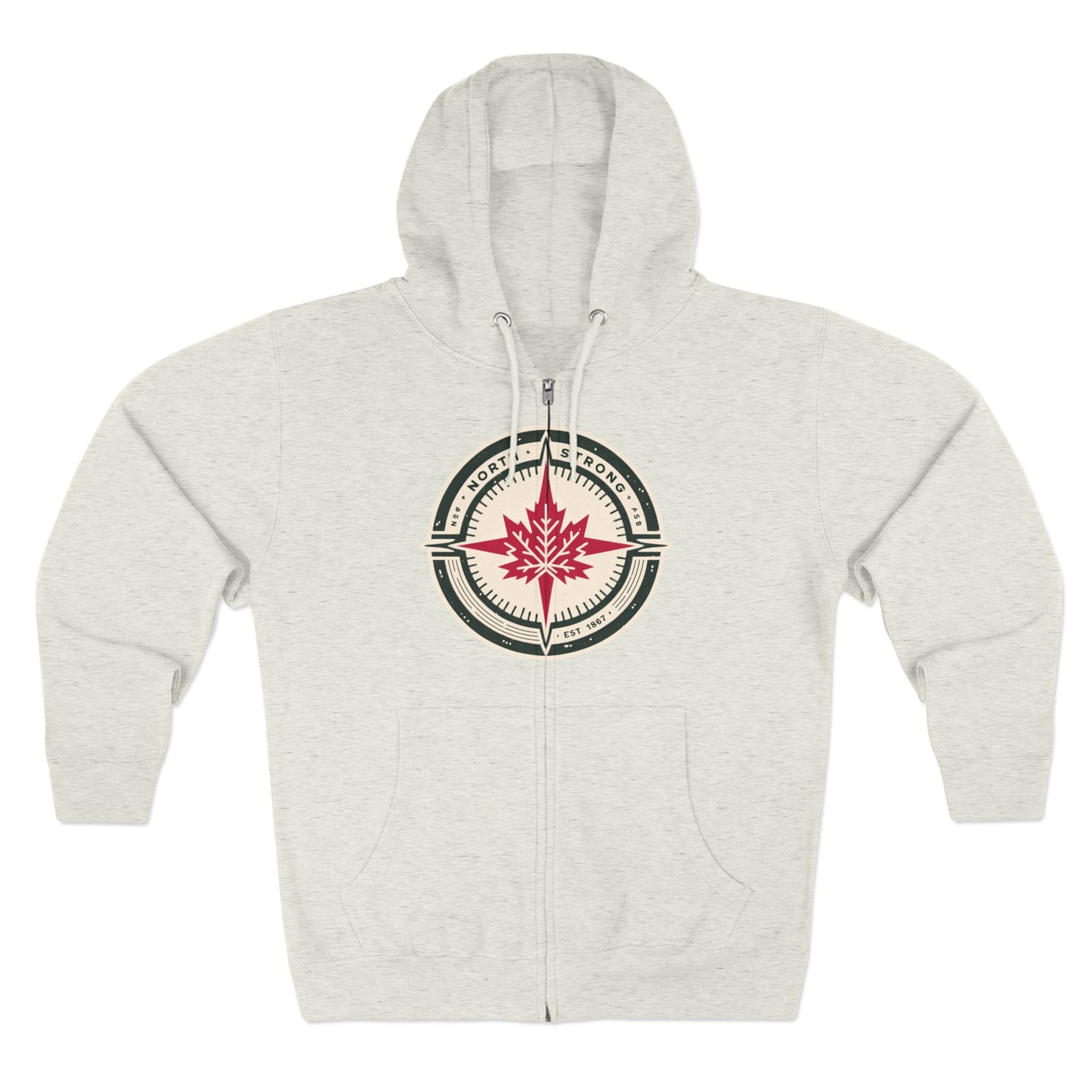 Sweat à capuche unisexe à fermeture éclair « North Strong » avec motif boussole – Vivez l'aventure avec fierté canadienne